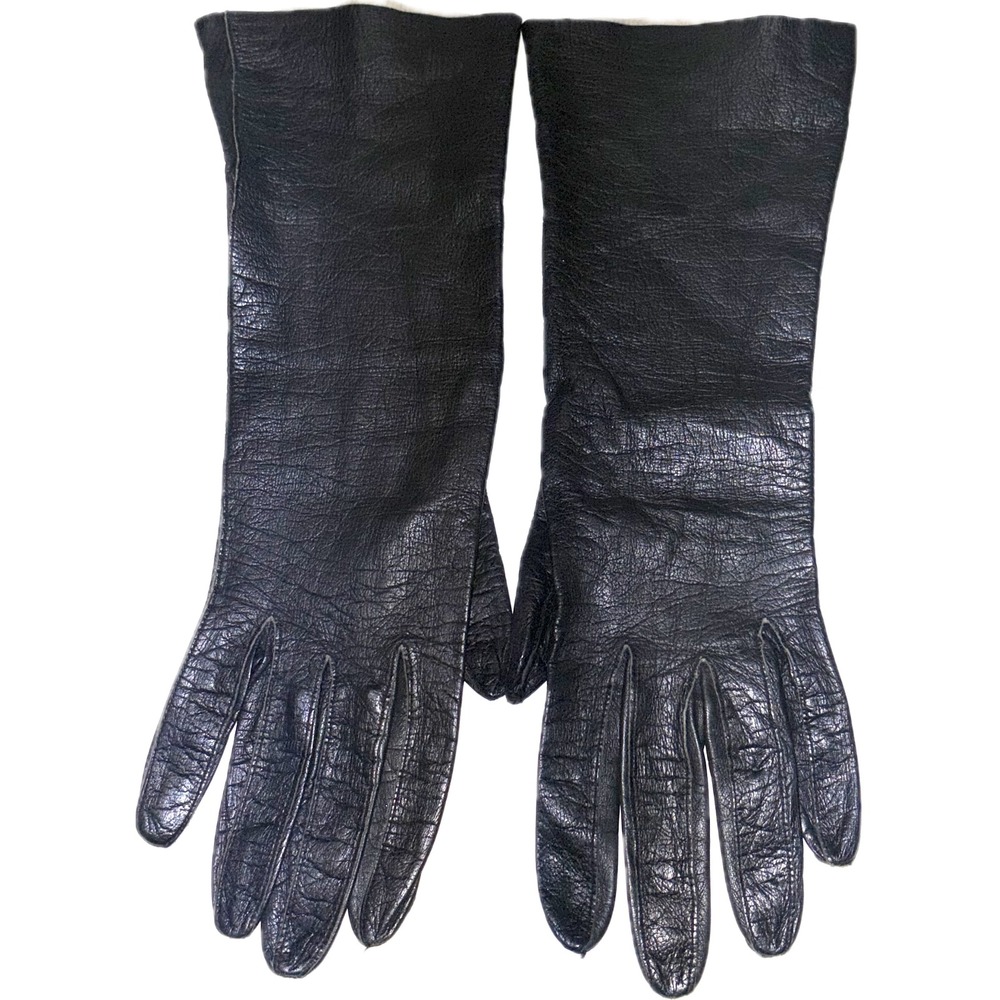 Alexander's & Kislav Kid France Vintage Black Leather Cashmere Gloves Lot Sz 7